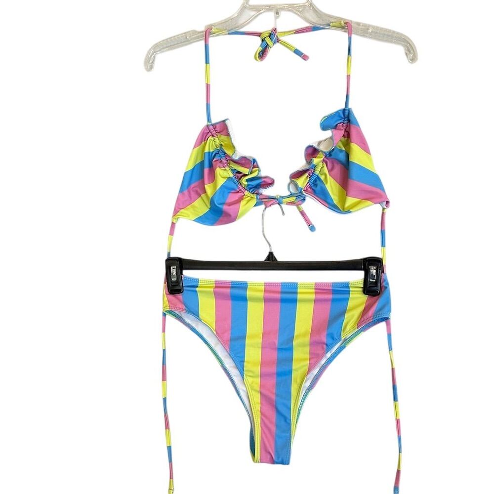 SHEIN Women's Striped Triangle Bikini Set‎ Multicolor Size M Beachwear